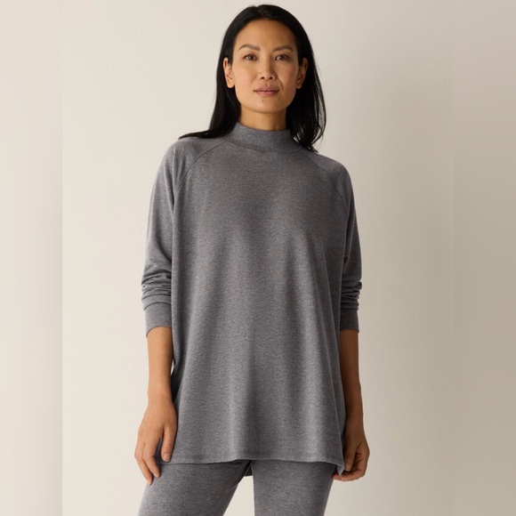 Eileen Fisher Mock Neck Long Sleeve Tunic Top in Ash Size PL. NWT